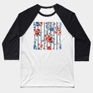 Red White and Blue Patriotic Shabby Floral Baseball T-Shirt